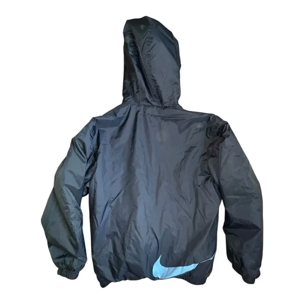 Nike Boys Blue Big Swoosh Logo Lined Hooded Jacket Vintage Large 14-16 EUC